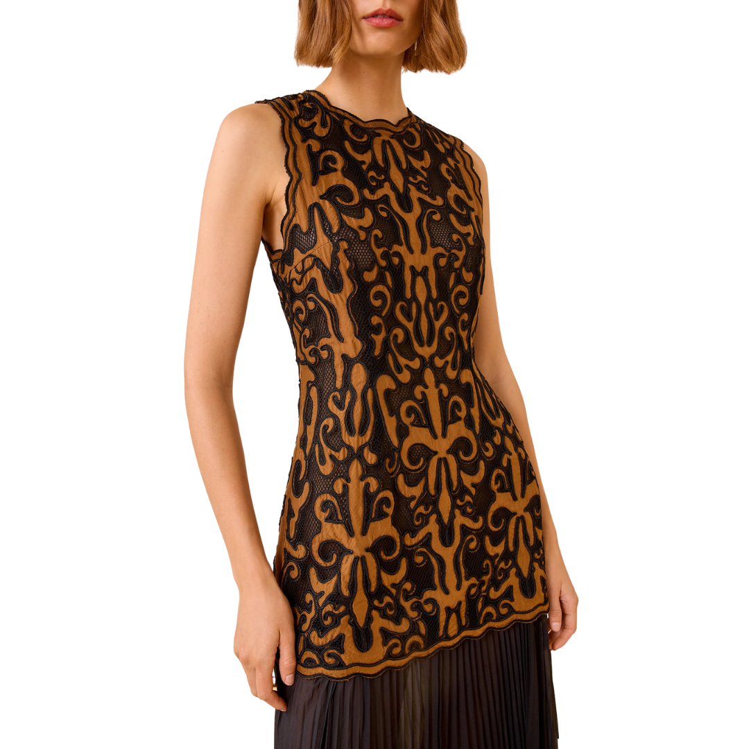 Auryn Applique Sleeveless Long Dress in Saffron