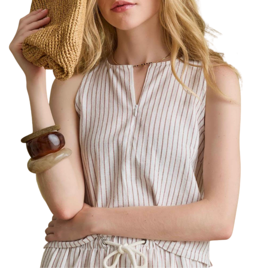 Sleeveless Zip Top in Bark Stripe