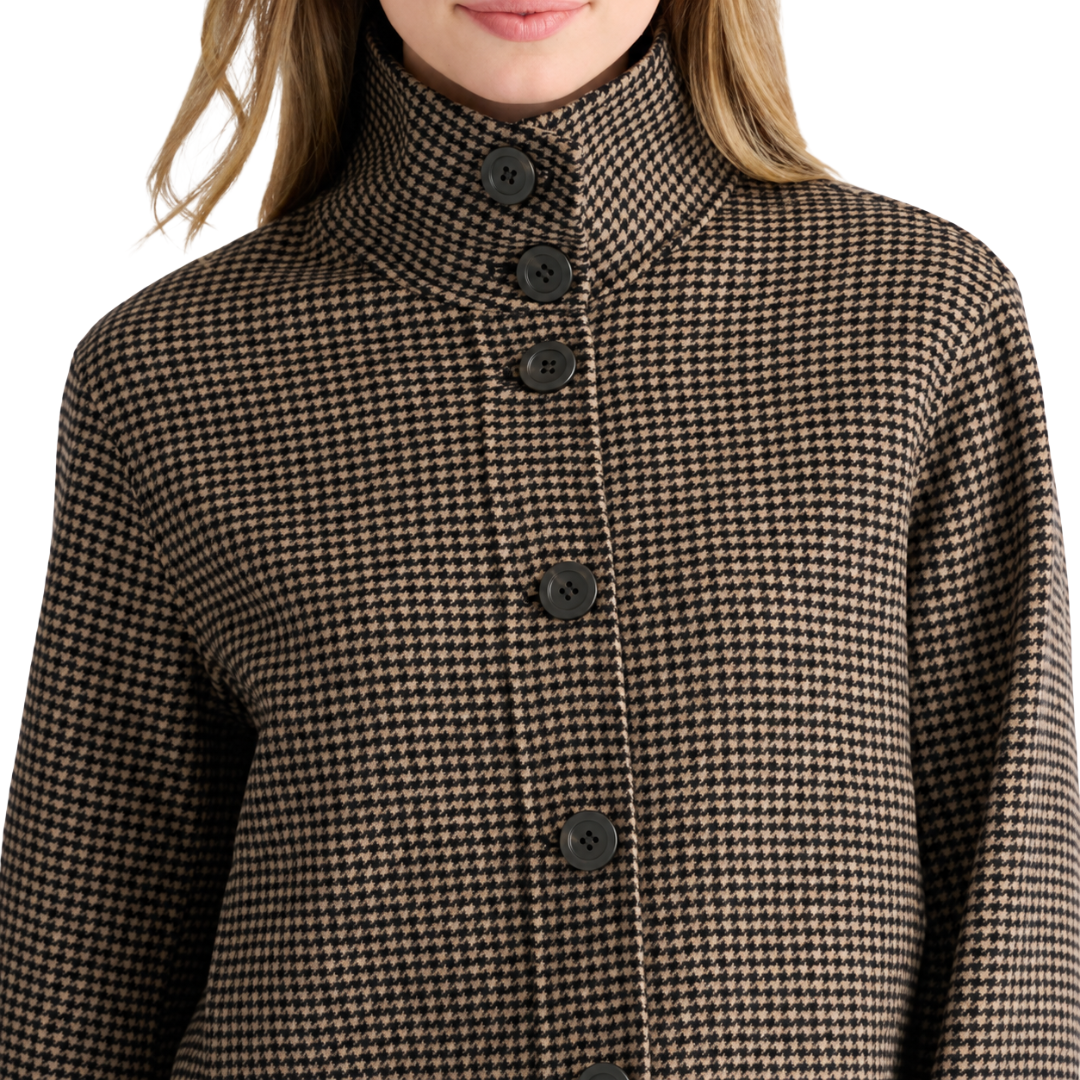Houndstooth Button Mock Coat in Black Multi