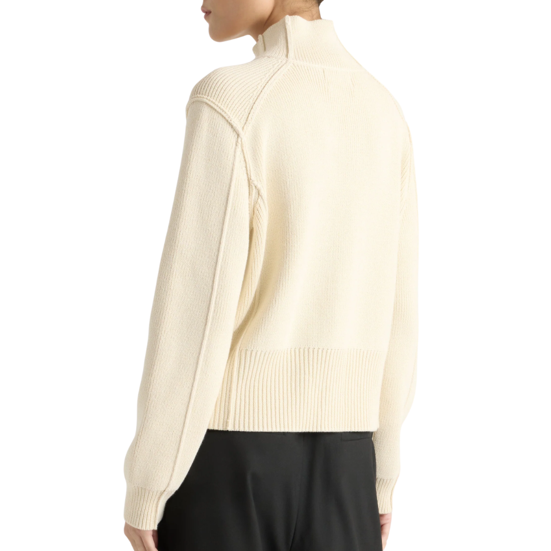 Clove Button Mock-Neck Knit Cardigan in Cream