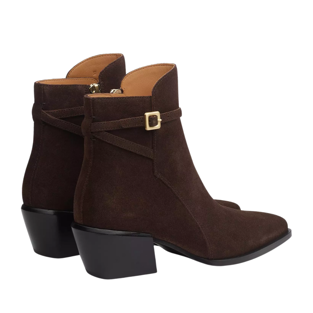Joni Suede Buckle Boots in Dark Espresso Suede