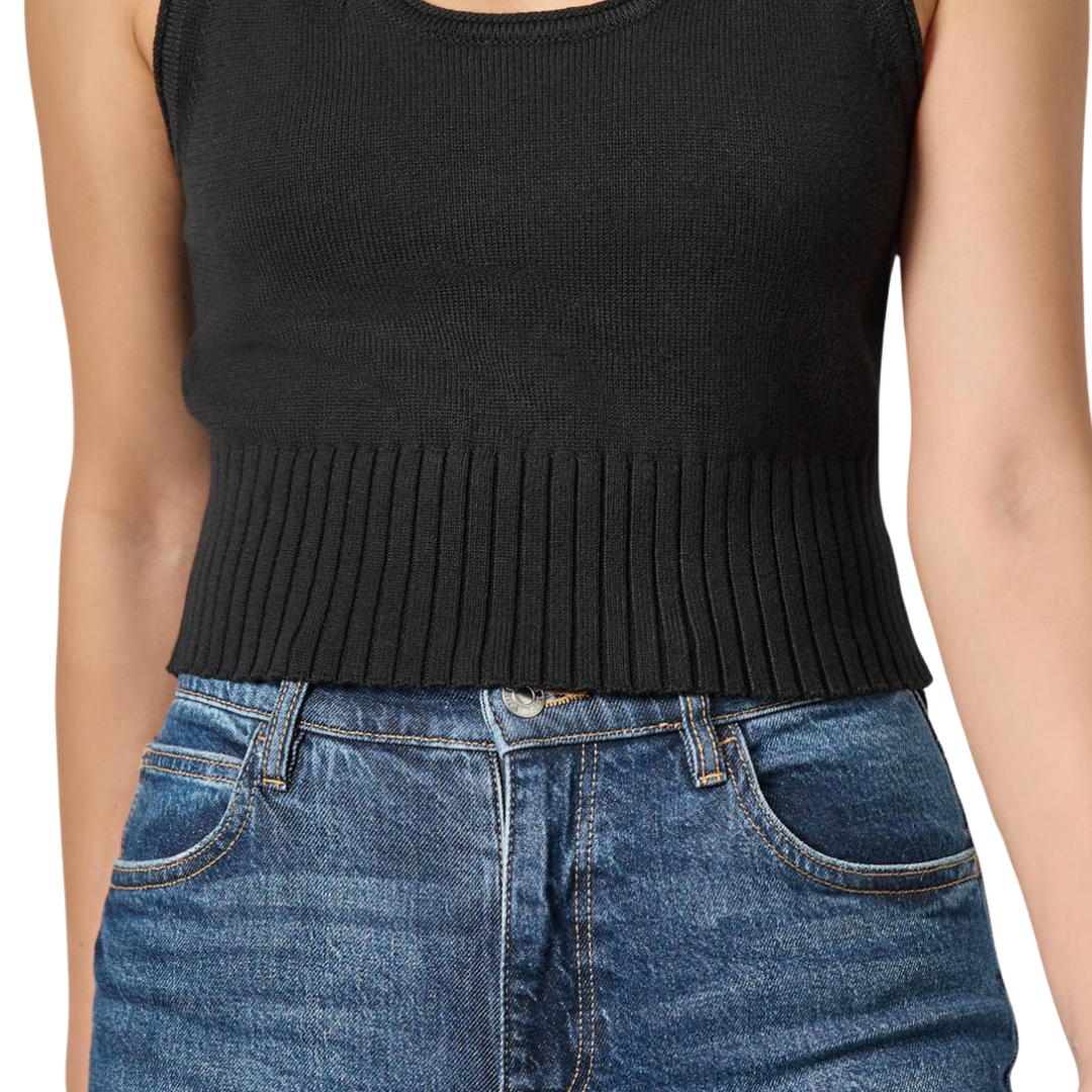 Cropped Scoop Tank Sweater in Black