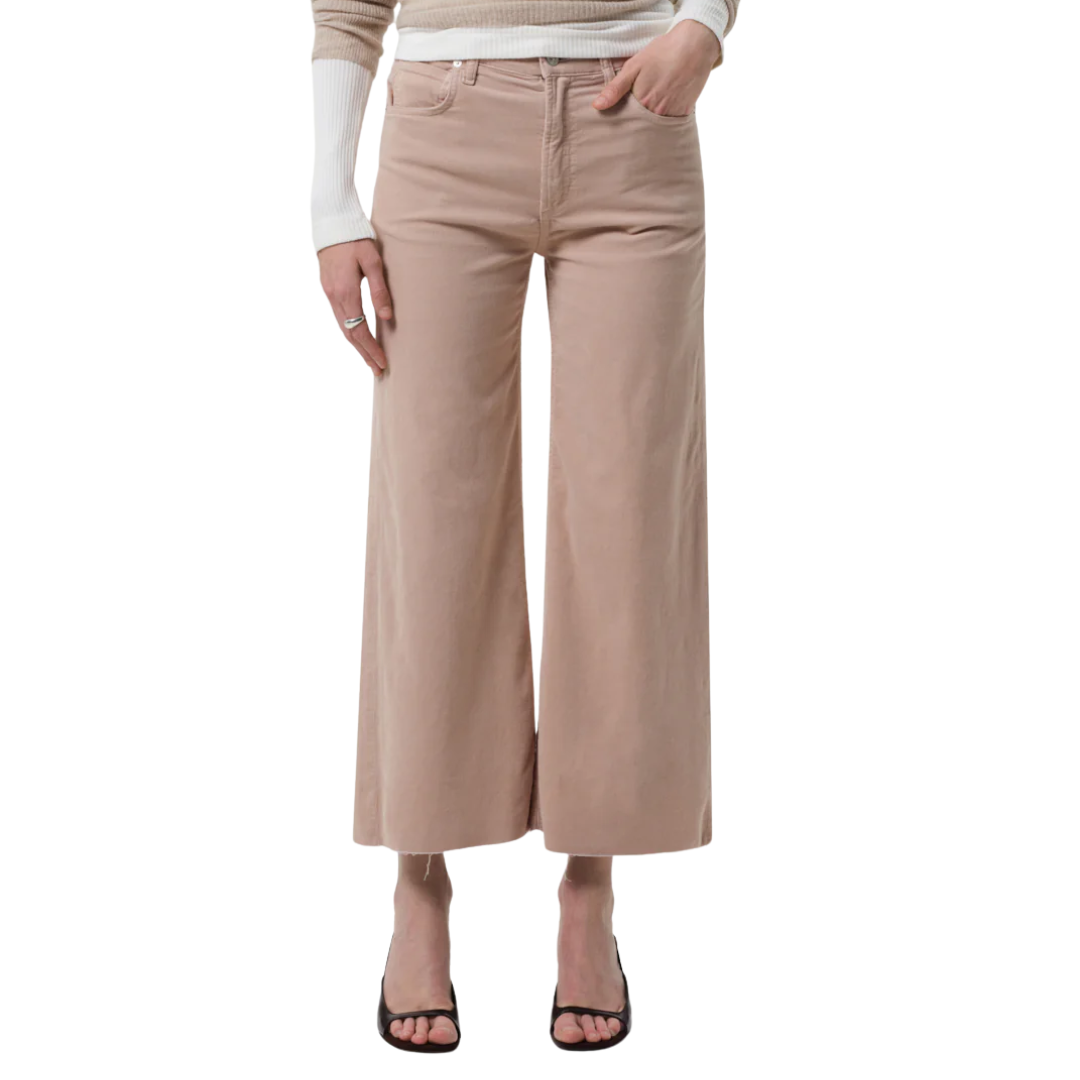 Lyra Wide Leg Crop Corduroy in Pale Stone
