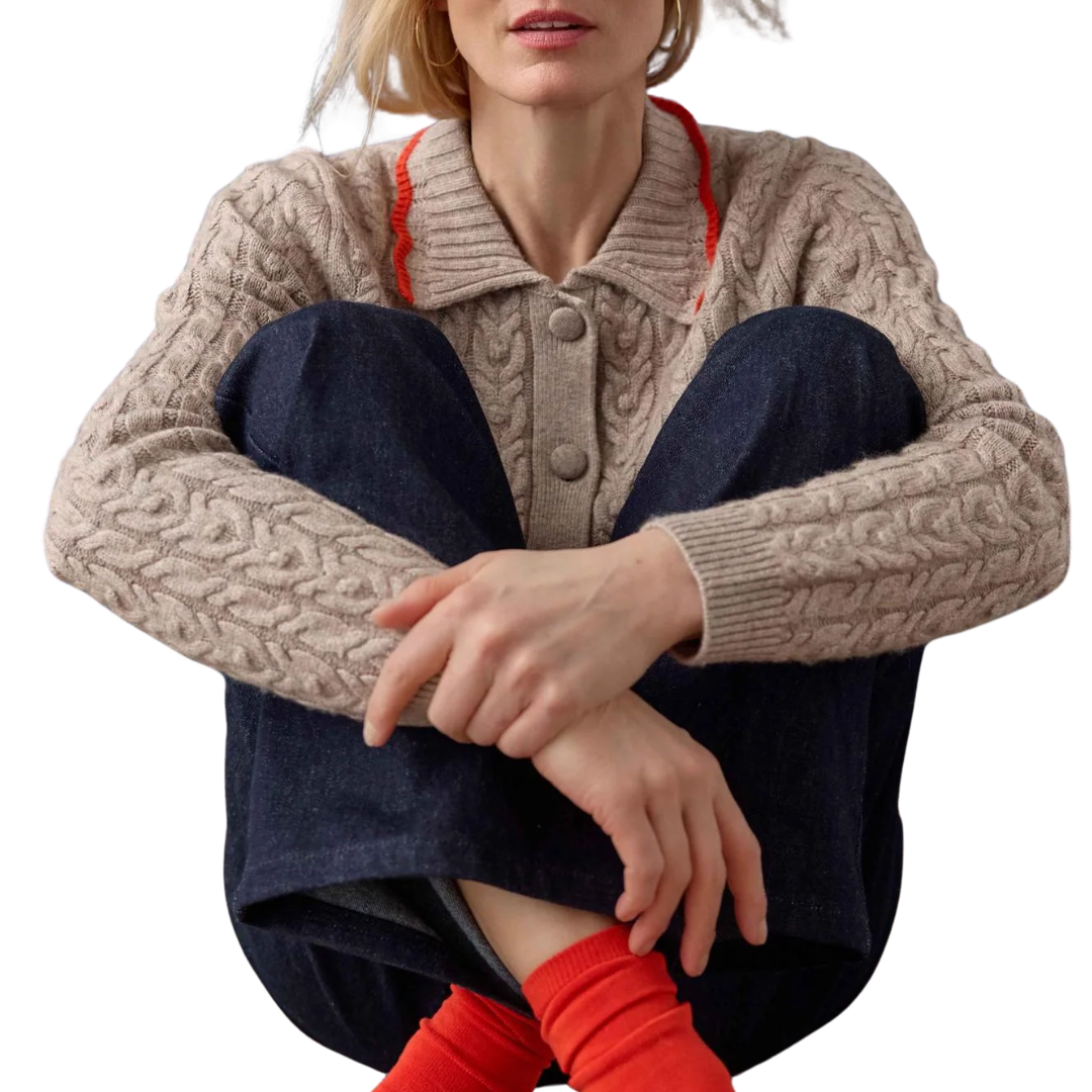 Long Sleeve Polo Cardigan in Birch
