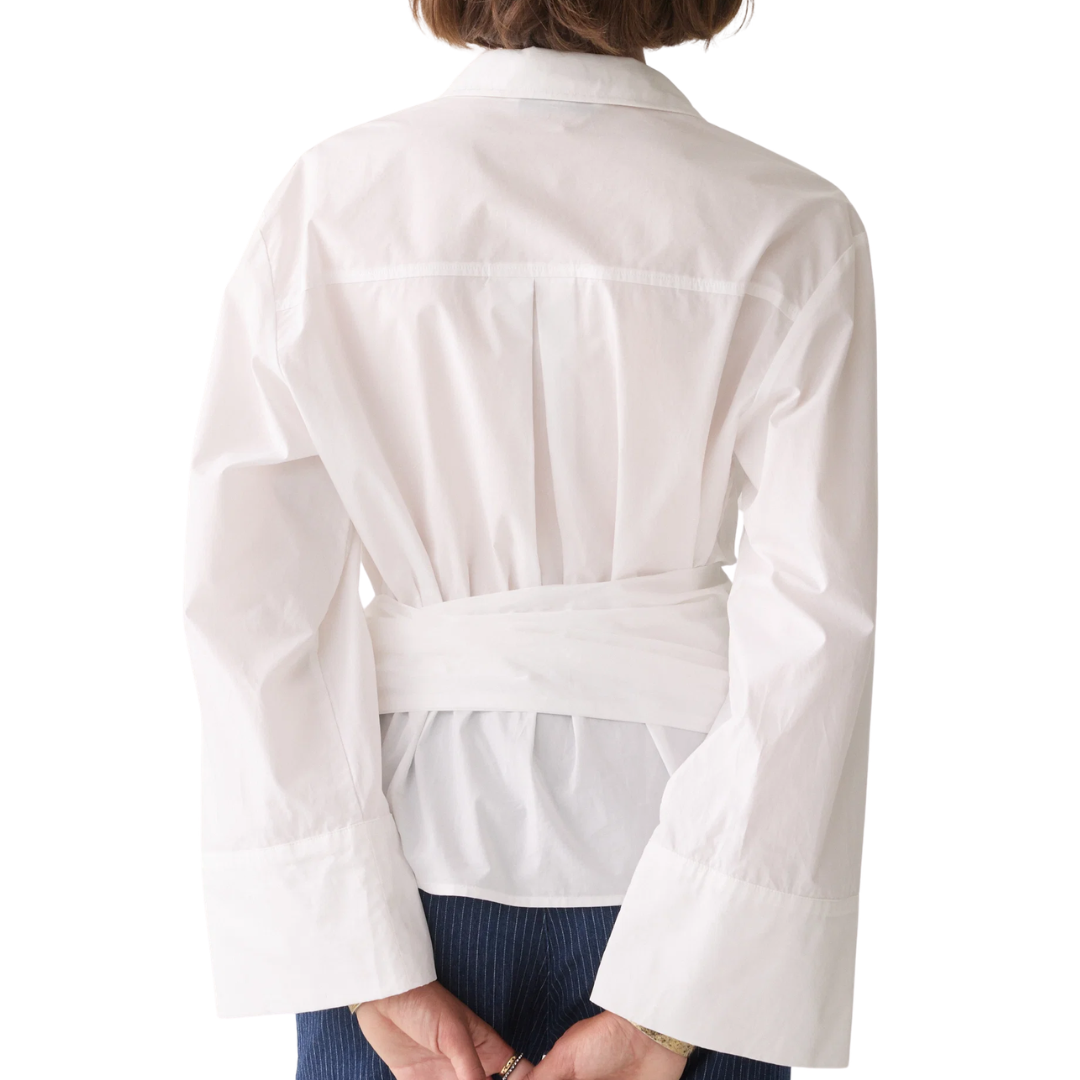 Wrap Blouse Crispy Poplin in White