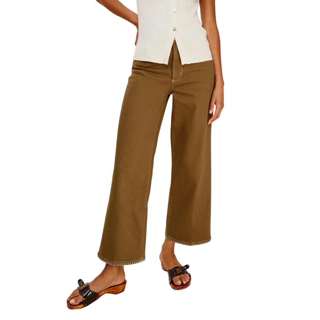 Getty Crop Wide Leg in Safari Embroidered