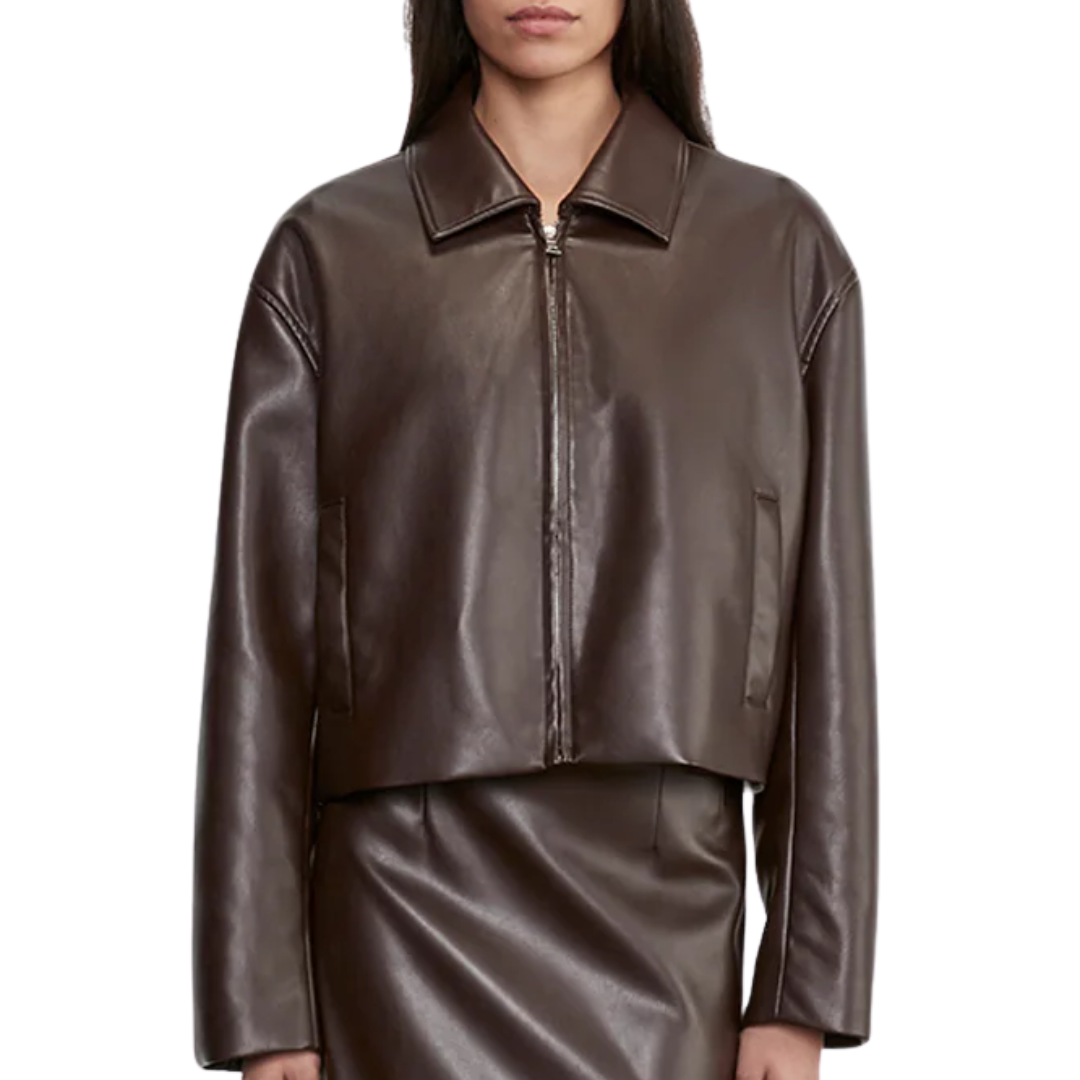 Leather Minimal Jacket in Dark Brown