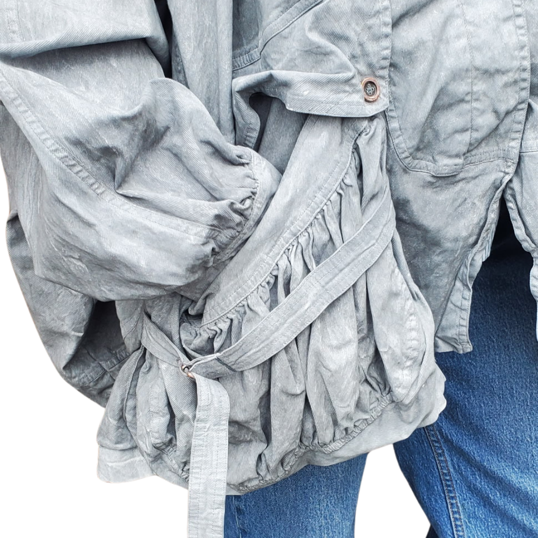 Balloon Sleeve Jacket With Hood in Seaweed Fog