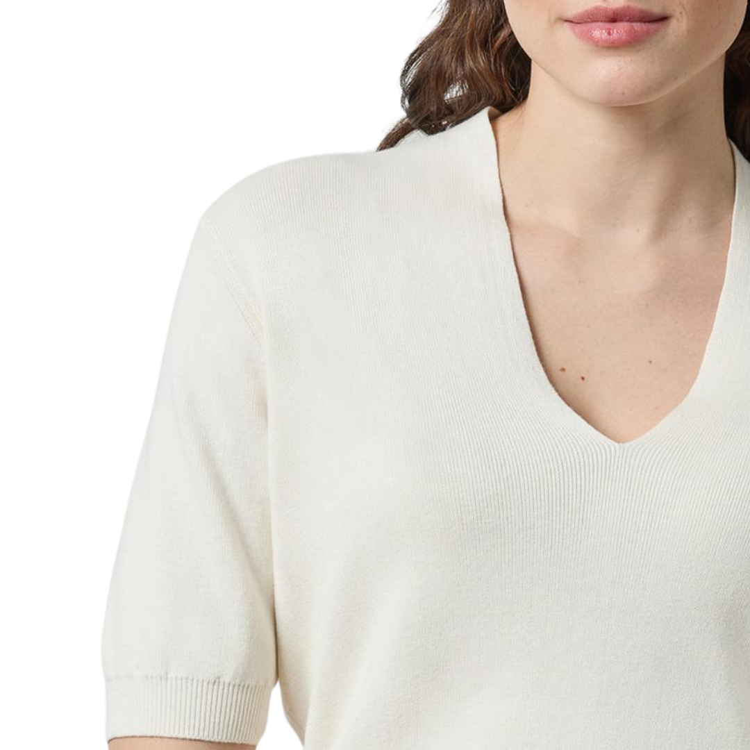 V-Neck Elbow Sleeve Sweater in Ivory