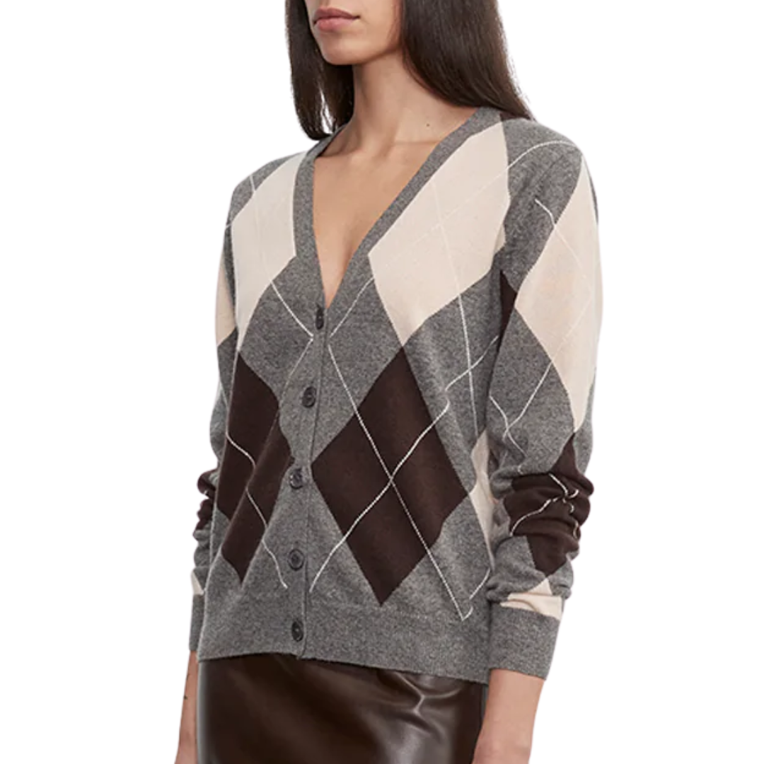 Knit Cashmere Cardigan in Argyle