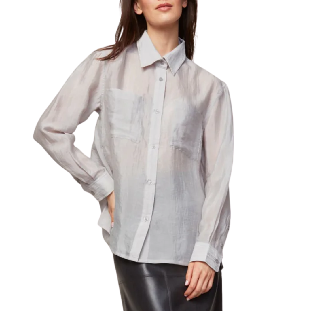 Bijou Transparent Buttoned Blouse in Grey