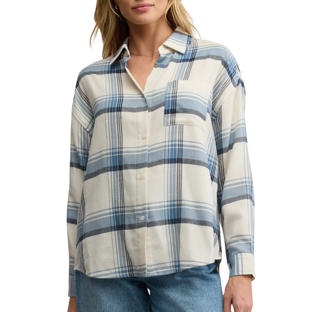 River Plaid Button Up in Vintage Indigo