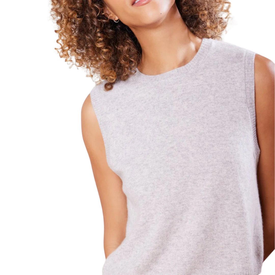 Sage Cashmere Pullover Vest in Heather Grey