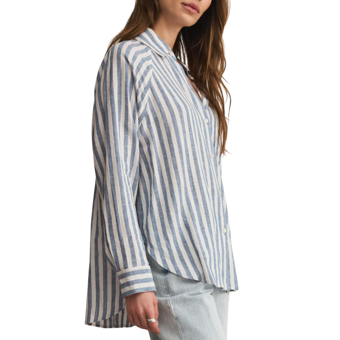 Perfect Linen Striped Top in Boathouse