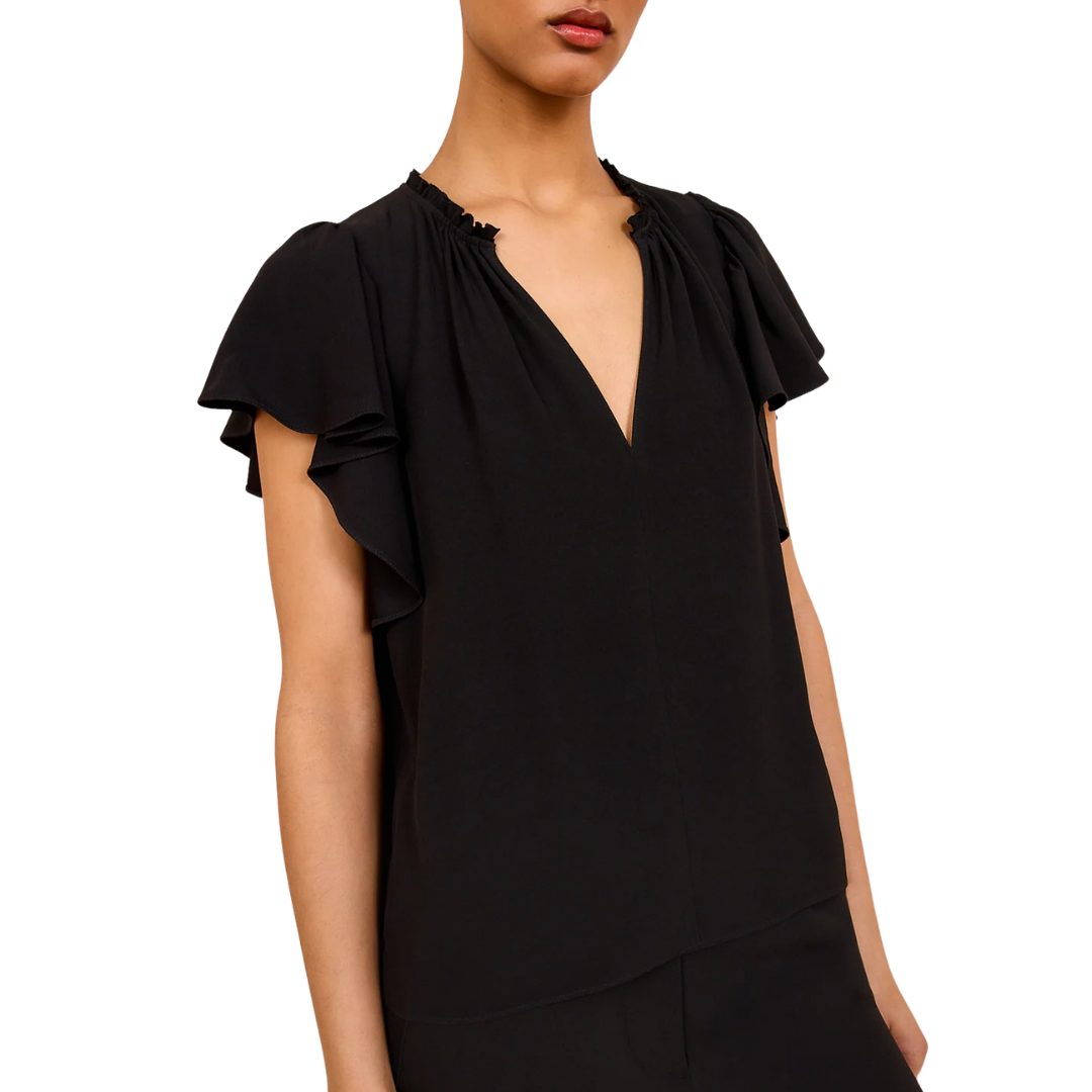 Lilo Flutter Sleeve Blouse in Noir