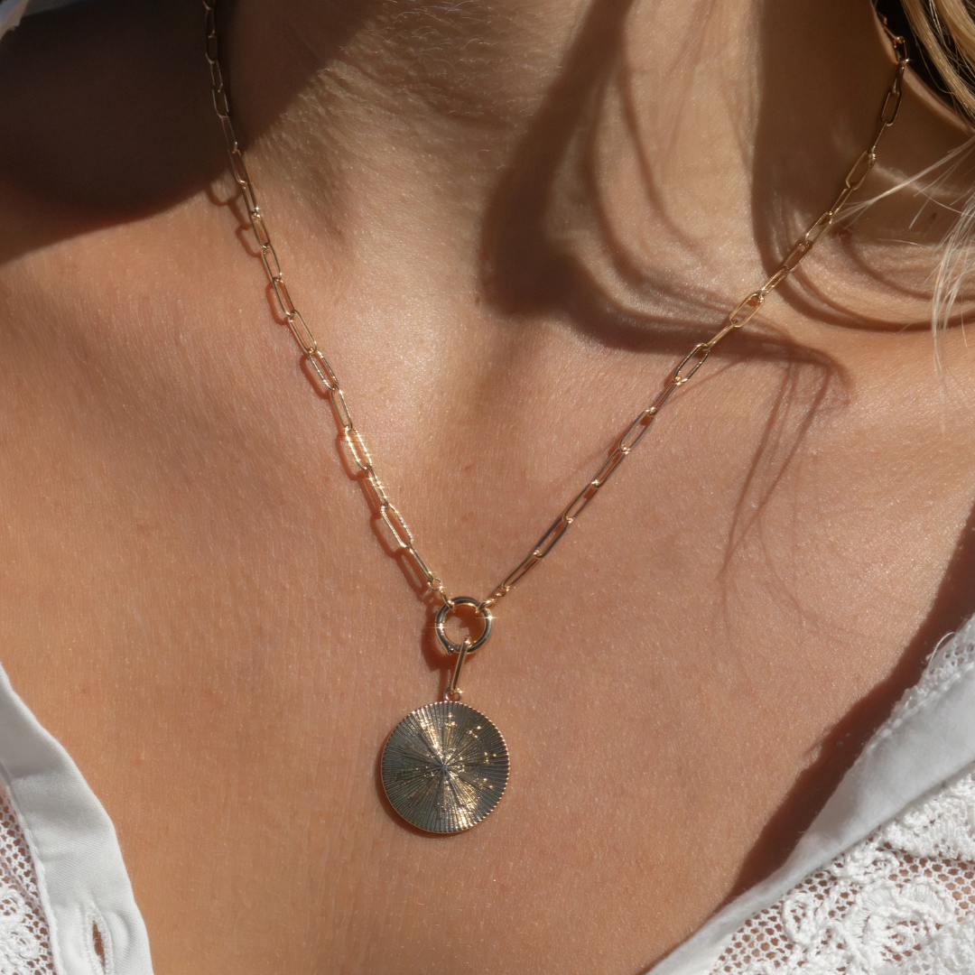Finn Paperclip Charm Necklace in 14k Gold Plated