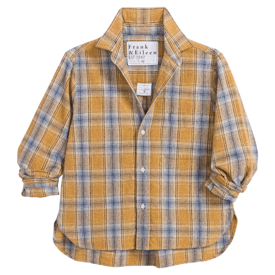 Silvio Untuckable Button-Up Shirt in Gold Blue Large Plaid