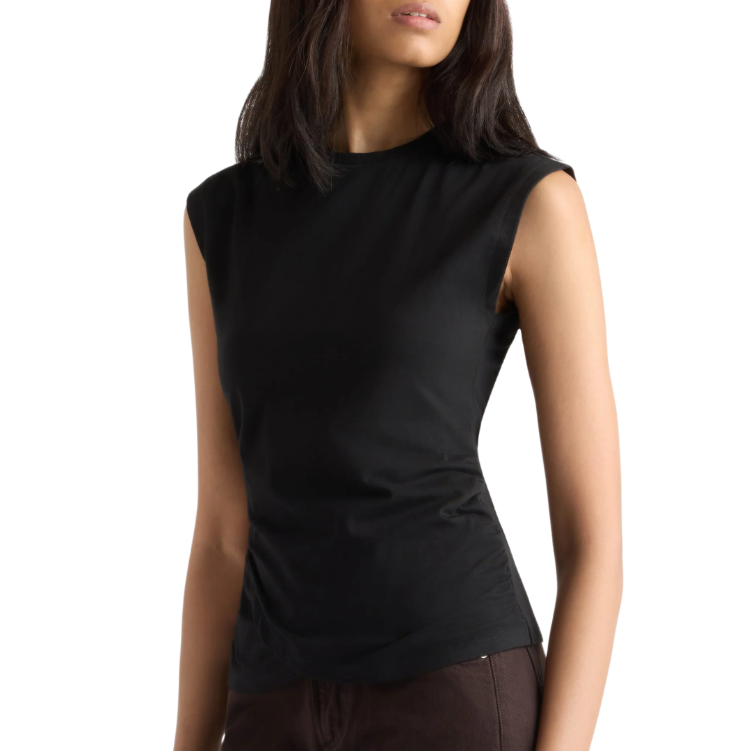 Jensen Front-Wrap Jersey Tee in Black