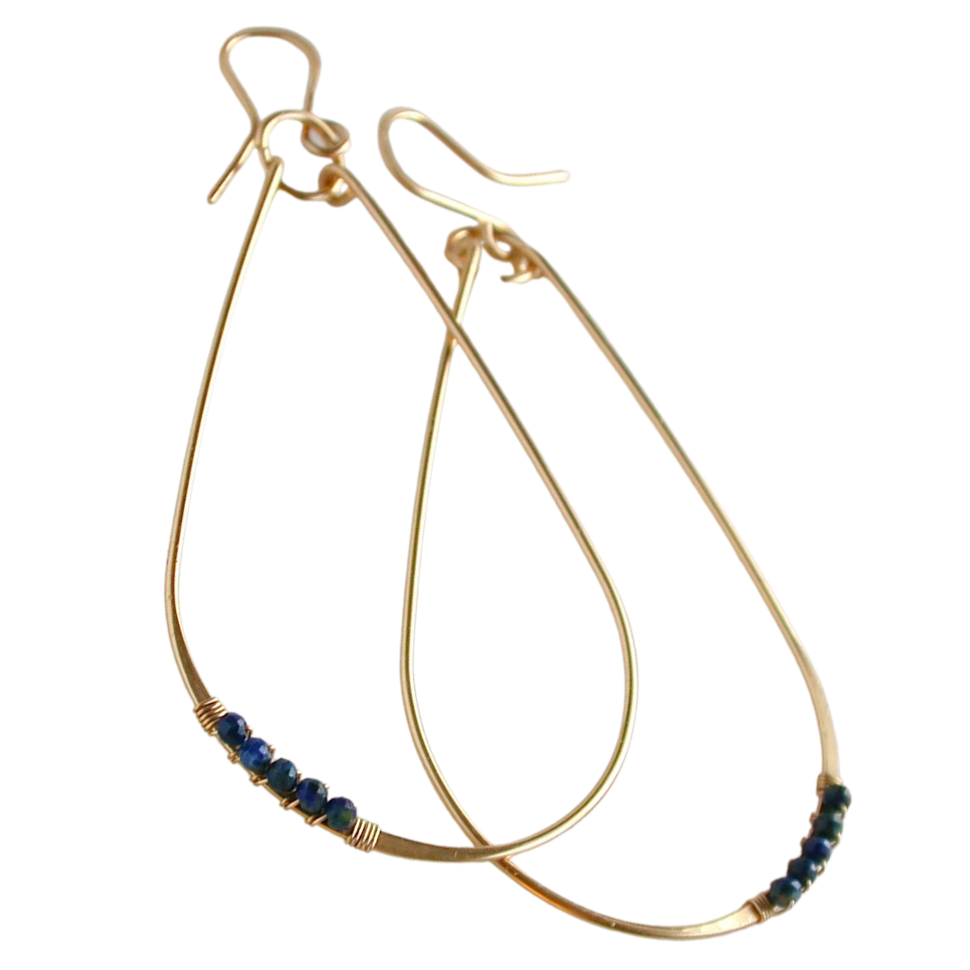 Sapphire Gemstone Wrapped Teardrop Earrings in Gold