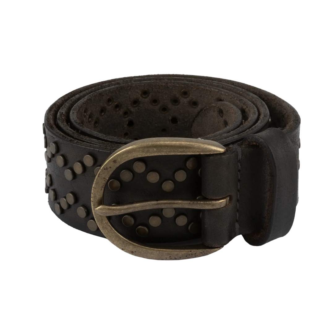 Demi Oval Buckle Studded Belt in Grey