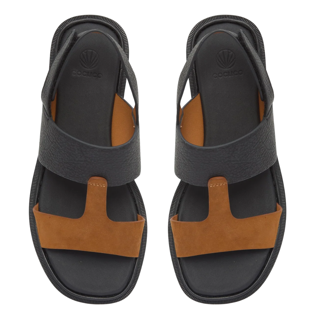 Runaway Sandal in Russet Suede & Black Leather