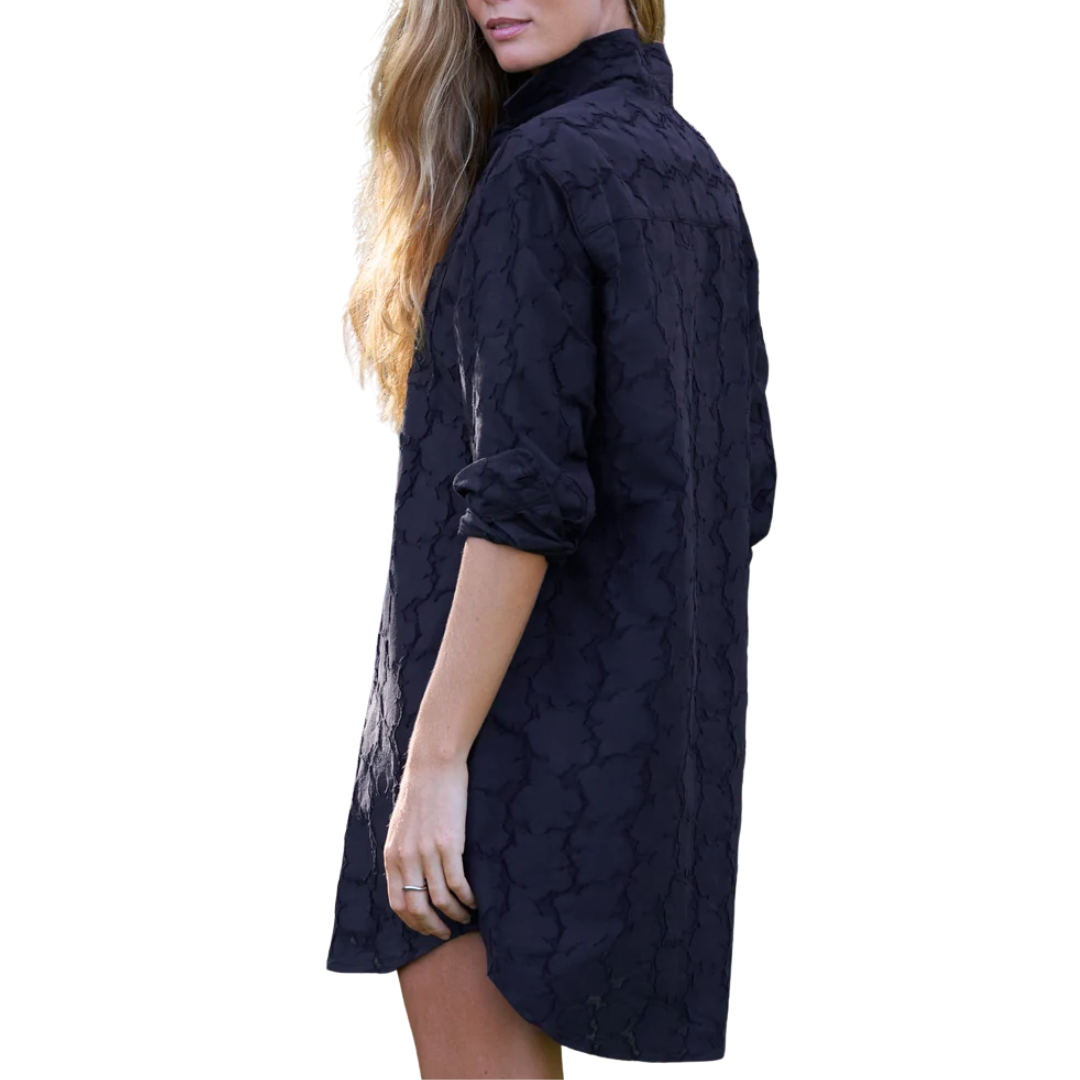 Mary Classic Shirtdress in Textured Black Flowers