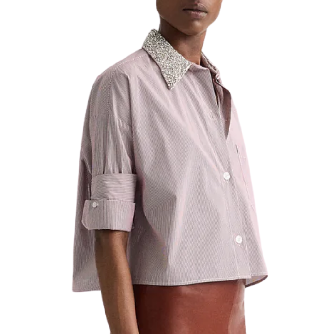 Next Ex Shirt with Crystal Collar in White/Wine