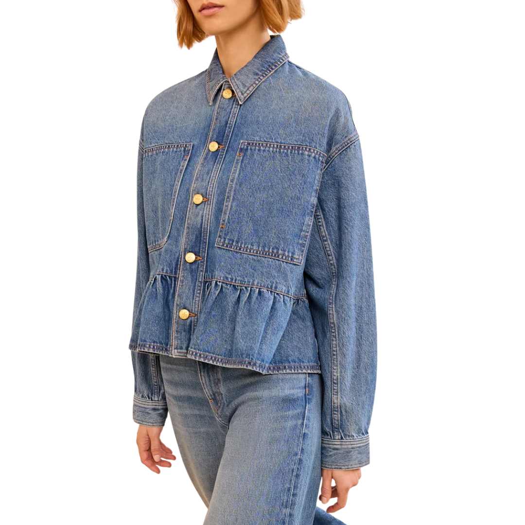 The Arquette Denim Peplum Jacket in Danube