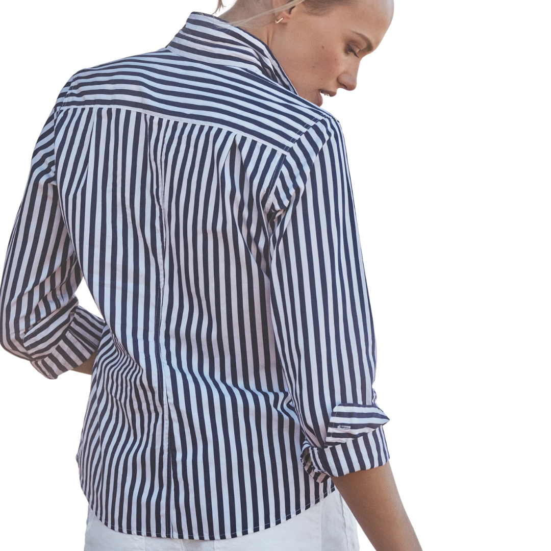 Barry Tailored Button-Up Shirt in Navy and White Stripe