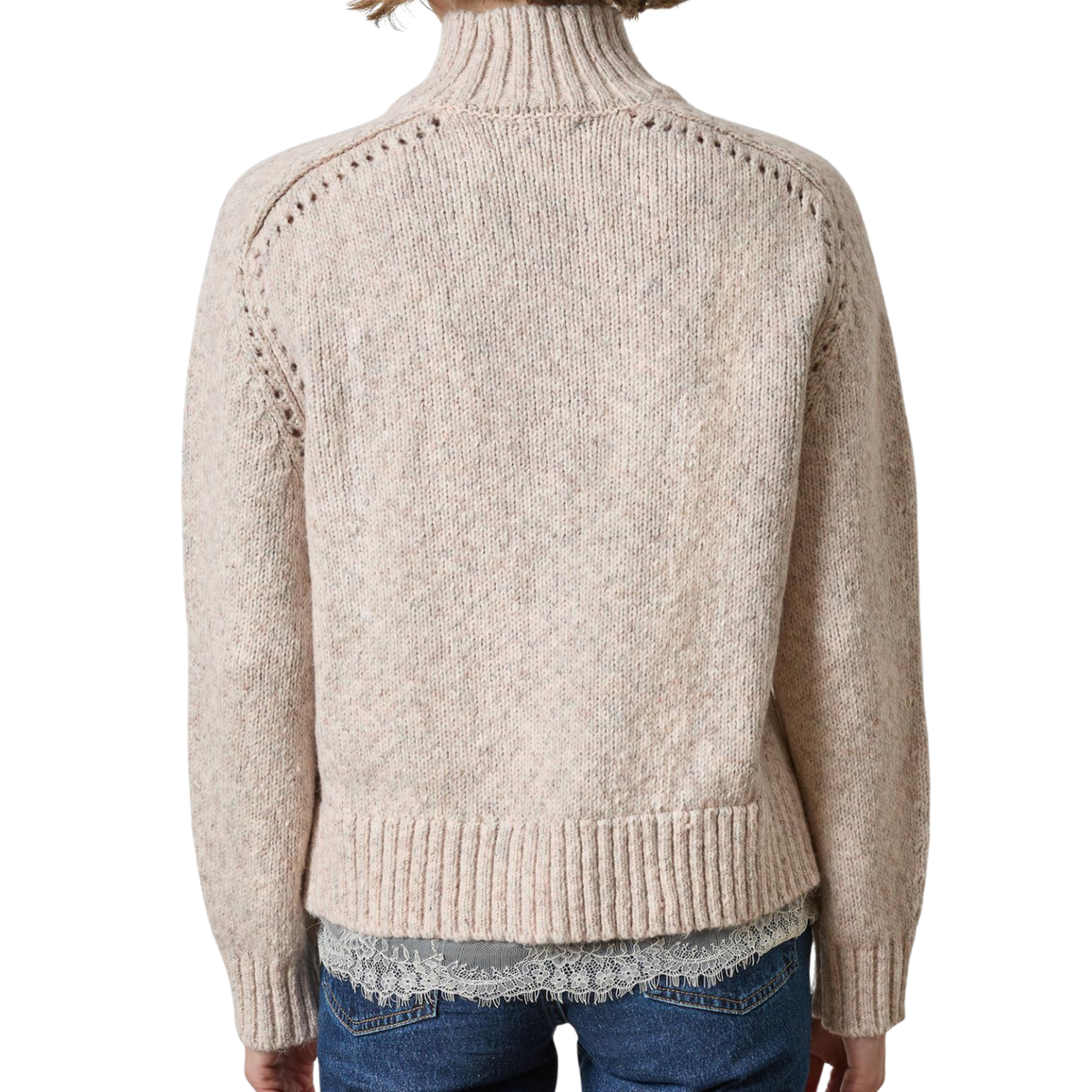 Lace Trim Pullover Sweater in Gardenia