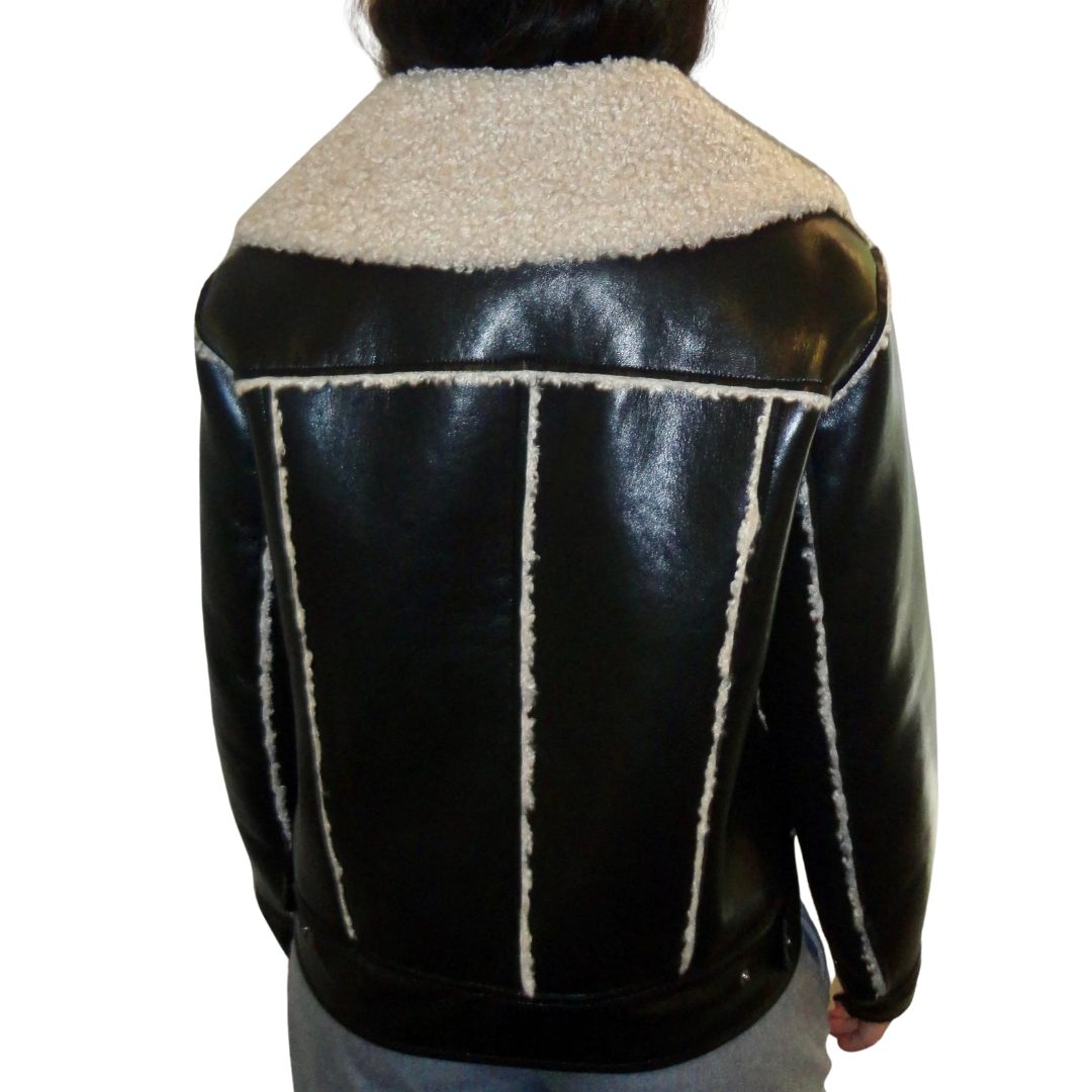 Parker Bonded Vegan Leather Jacket in Black/Camel