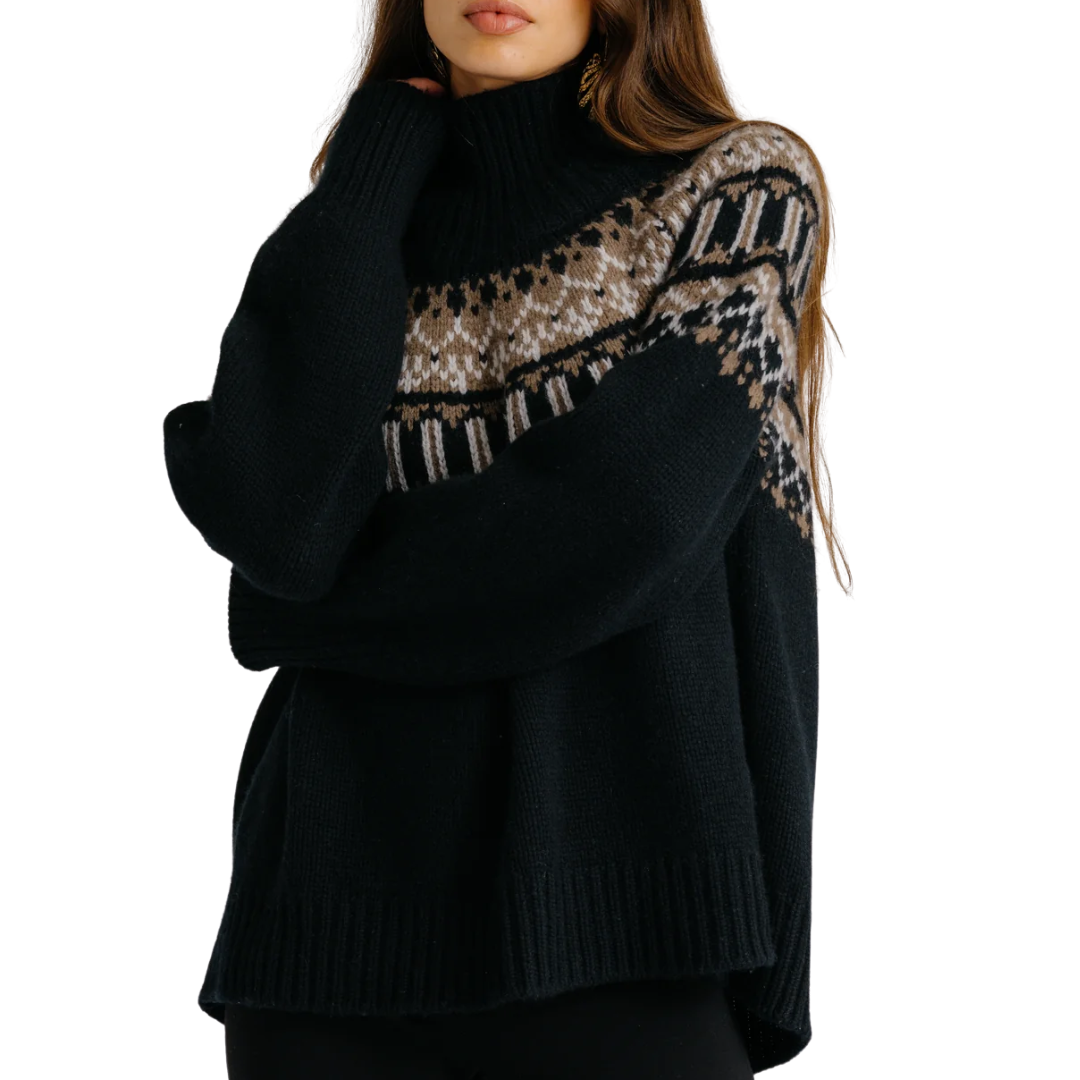 Scottie Slouchy Fair Isle Mock in Black