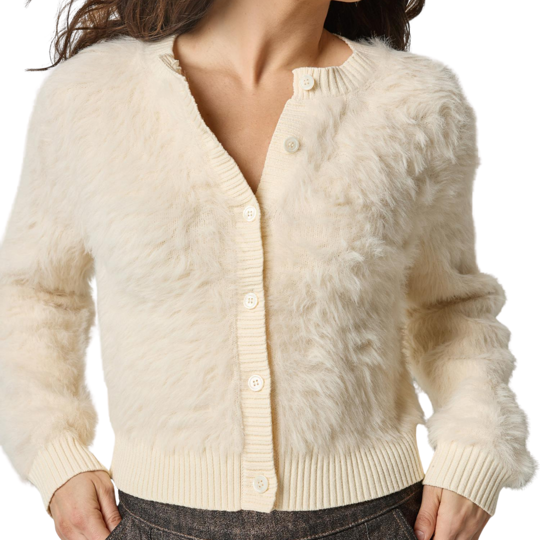 Brushed Crewneck Cardigan in Ivory