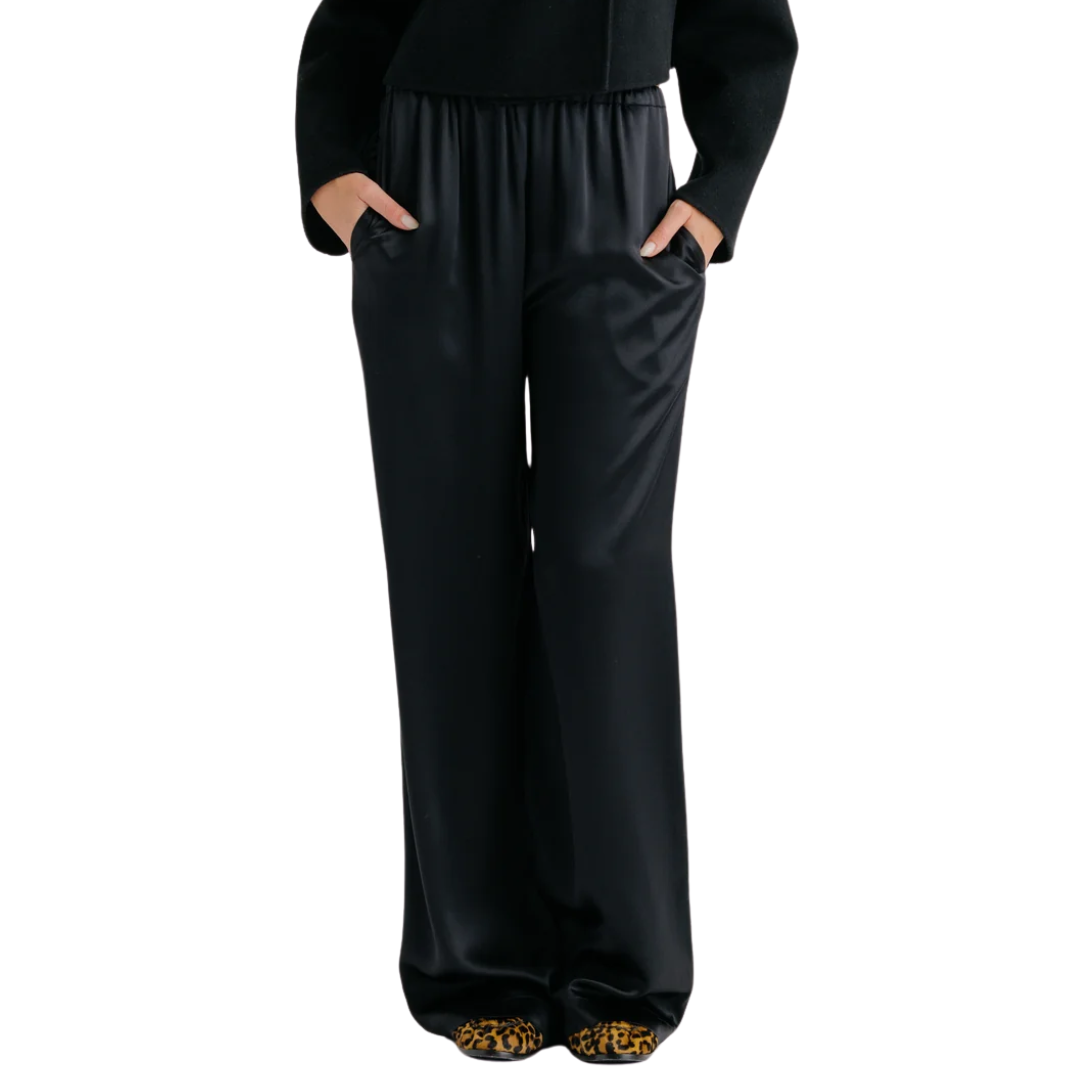 Sablyn Lexi Lower Rise Relaxed Silk Pant in Black