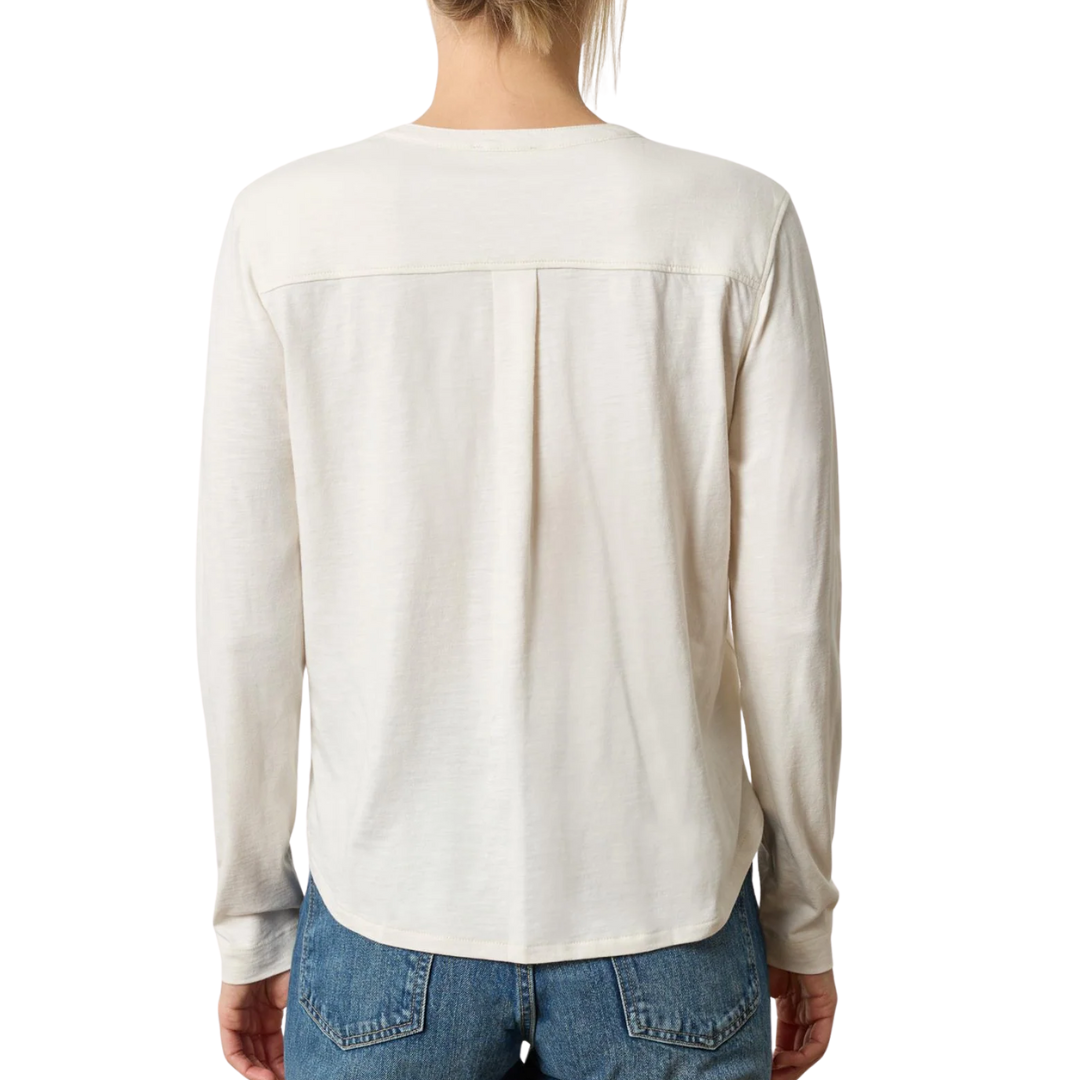 Mandarin Collar Button Down Top in Talc