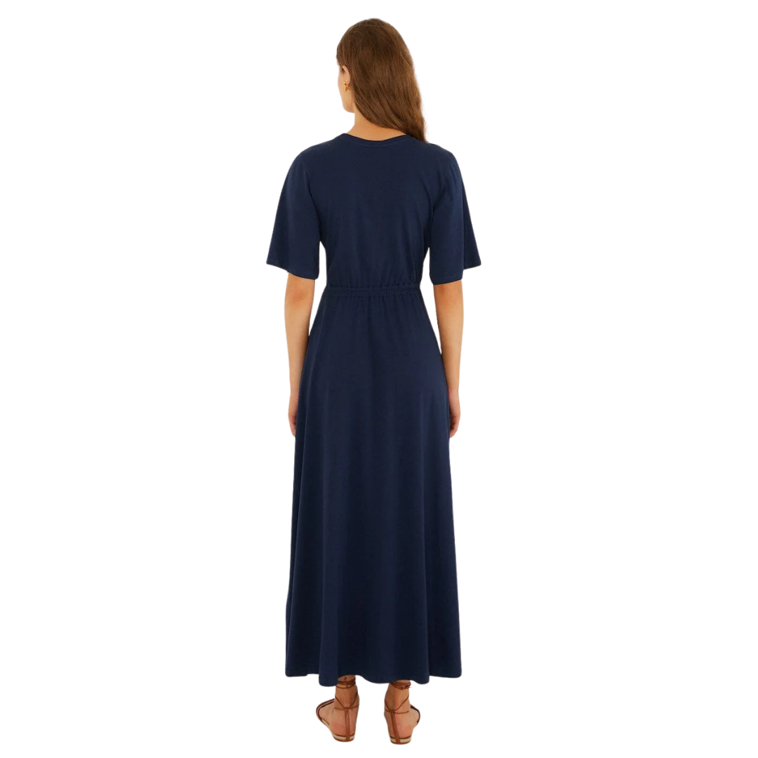 Cut-Out Short Sleeve Maxi Dress in Dark Blue