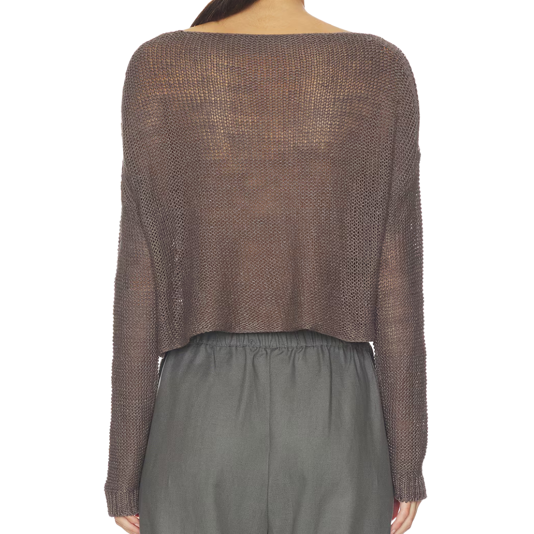 Linen Open Knit Bateau Sweater in Pebble