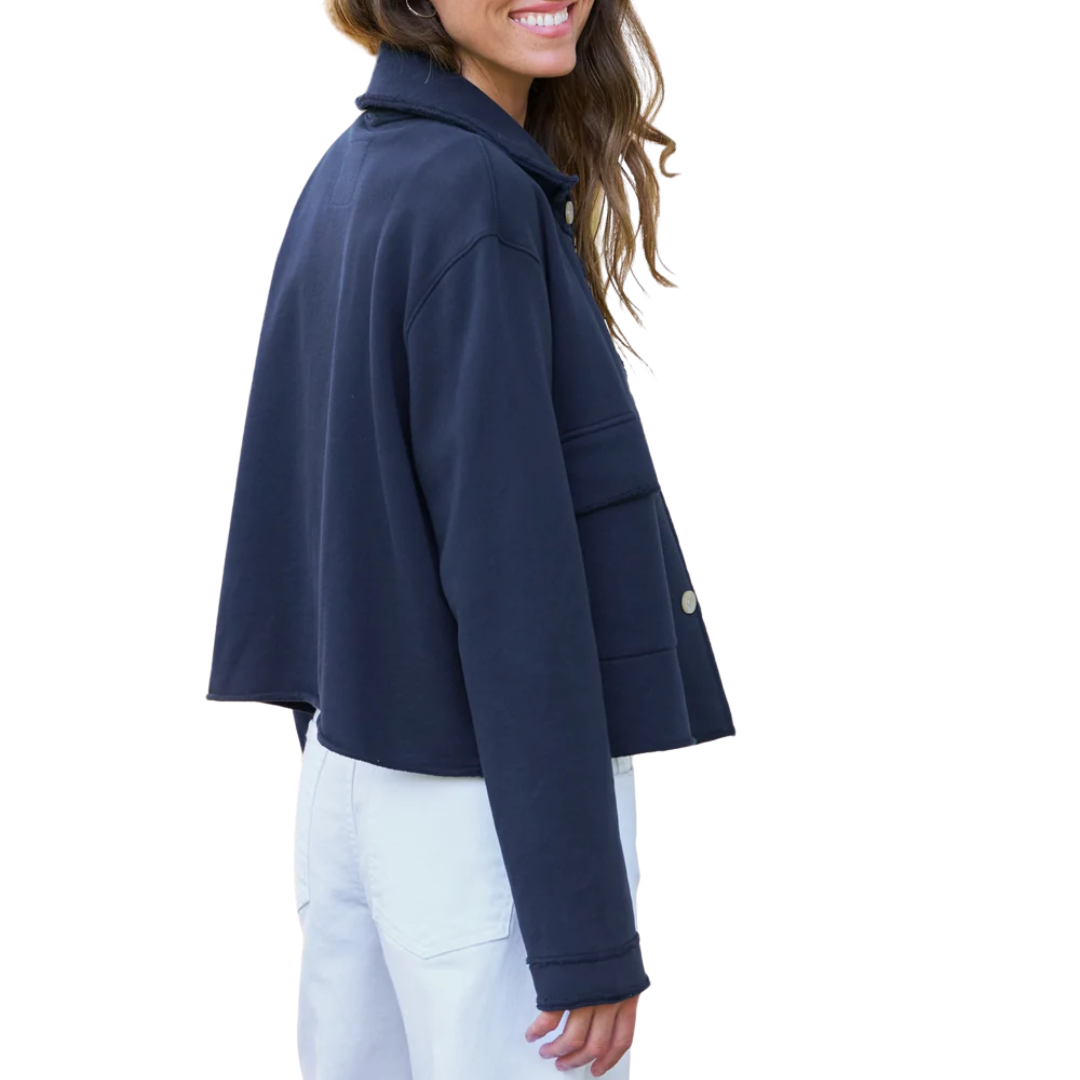 Rowan Cropped Sweatshirt Utility Jacket in Classic Navy