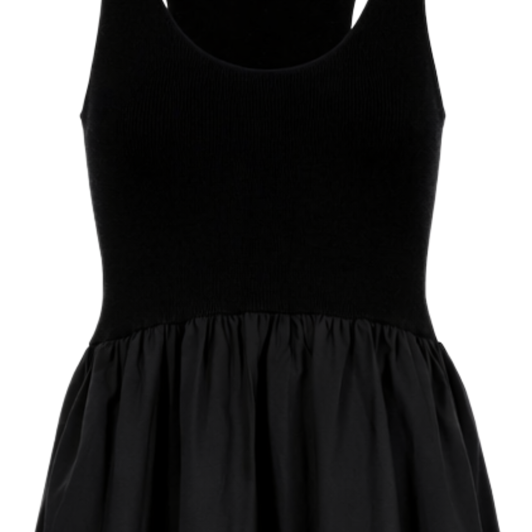 Cotton Cashmere Mixed Media Tank Dress in Black