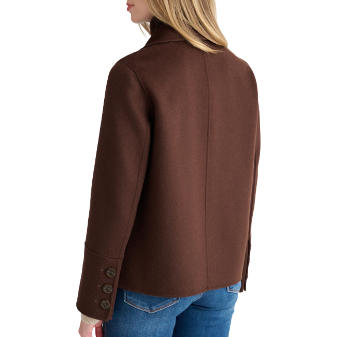 Cable Knit Insert Notch Collar Coat in Chocolate