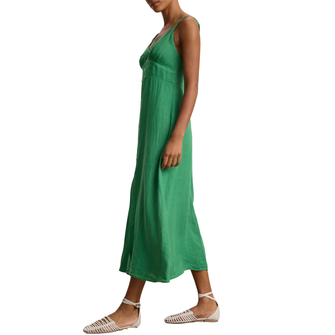 Janet Linen Dress in Emerald