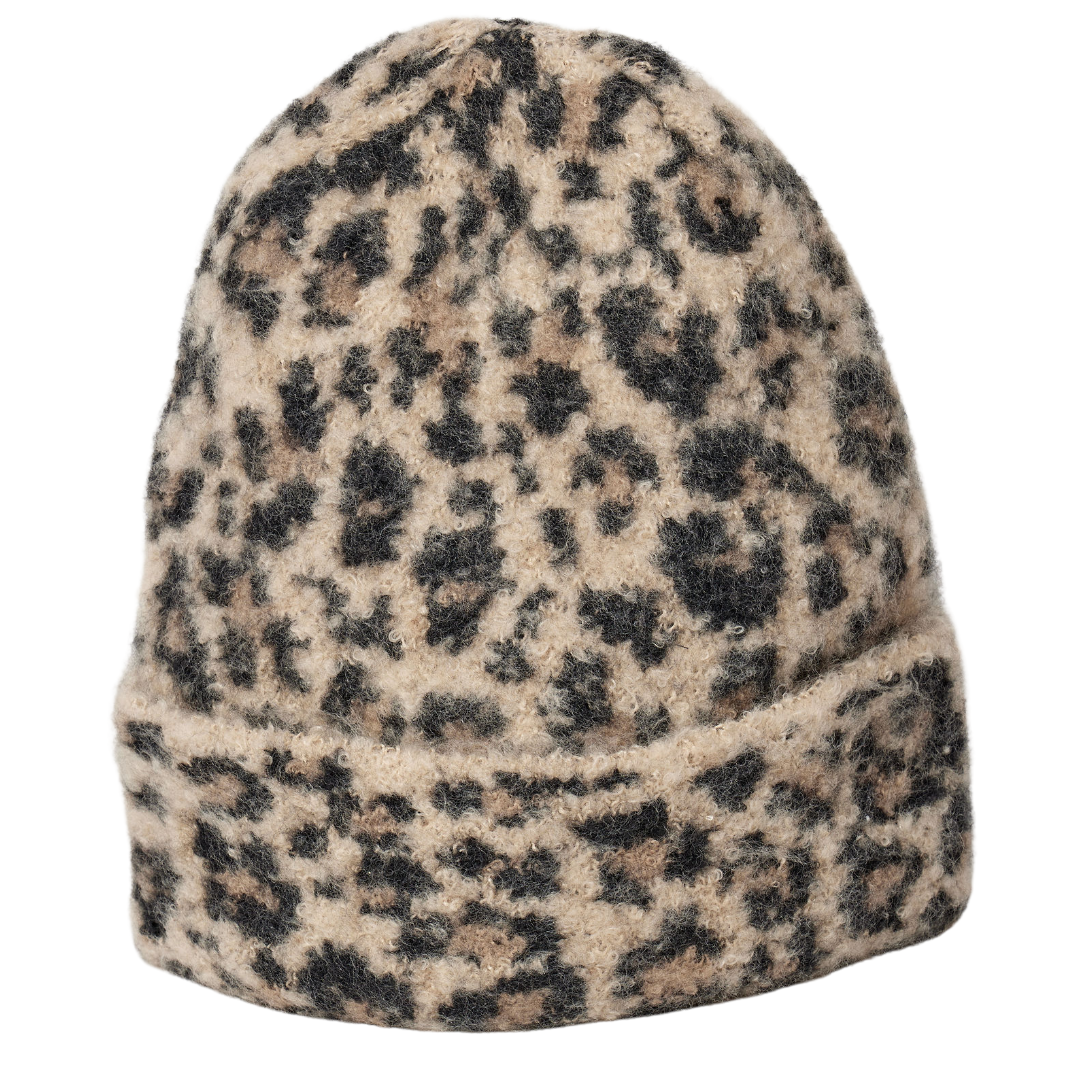 Leopard Beanie in Sand