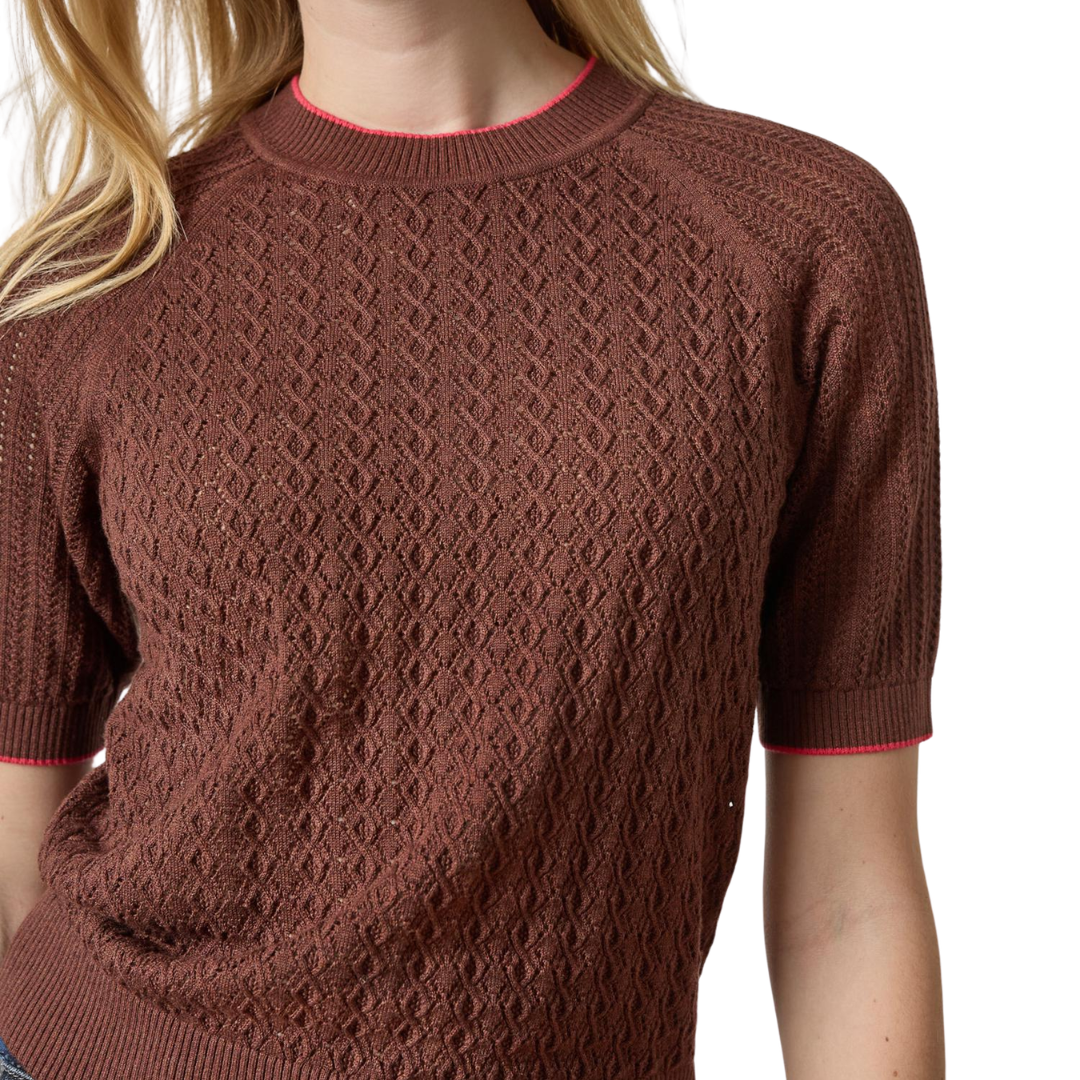 Mixed Stitch Crewneck Sweater in Java