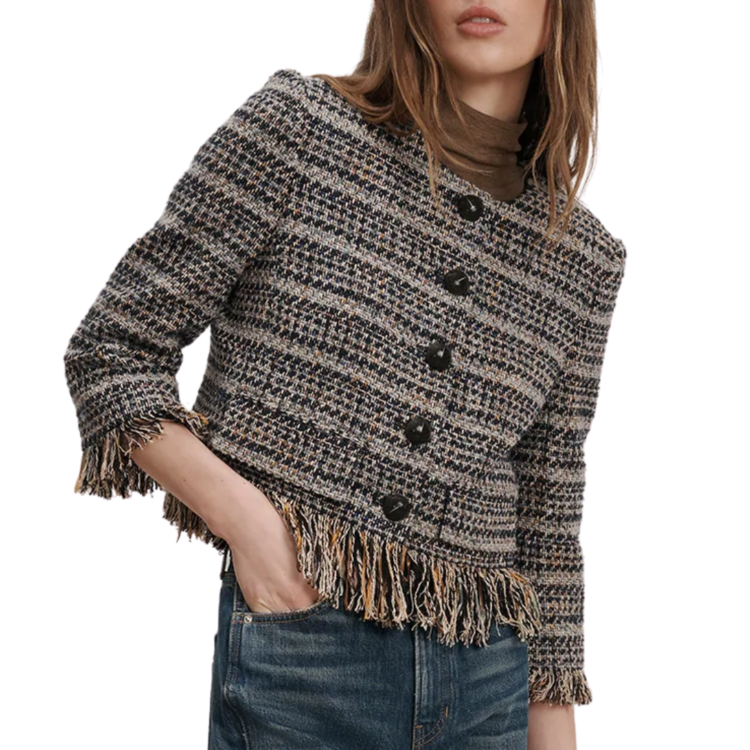 Lyons Fringe Jacket in Navy Multi