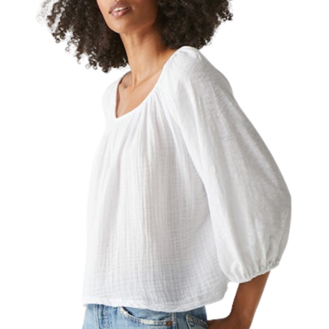 Ingrid Balloon Sleeve Top in White