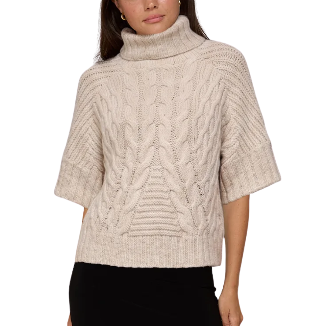 Chunky Cable Tabard Relaxed Turtleneck in Wild Rice