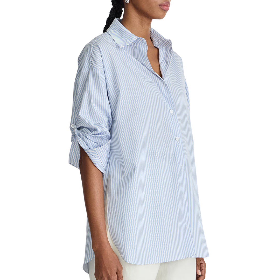 Isolde Button Down in Blue and White Stripes