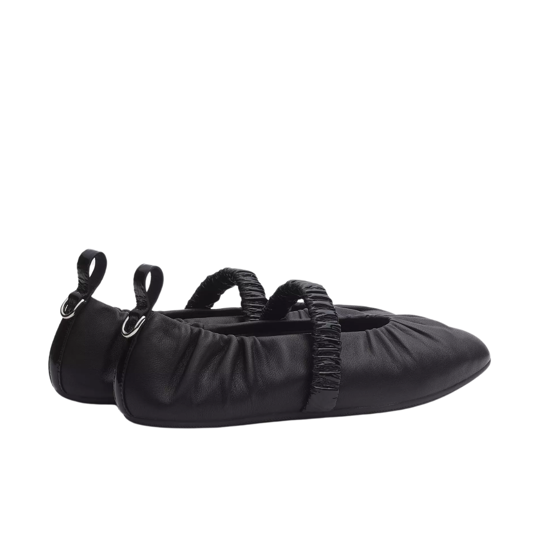 Spire Ruched Leather Mary Janes in Black