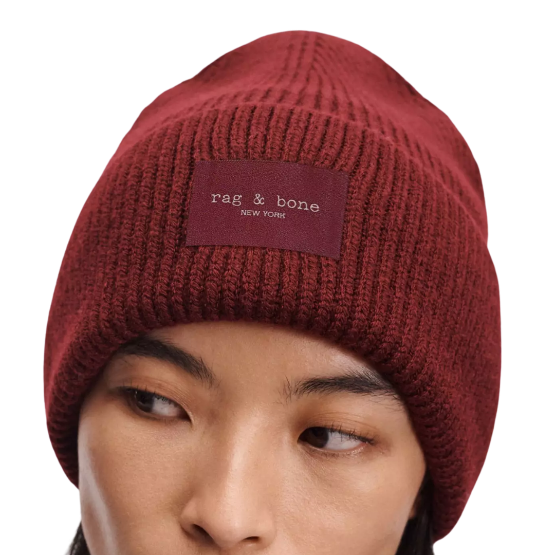 Blake Rib-Knit Beanie in Pomegranate