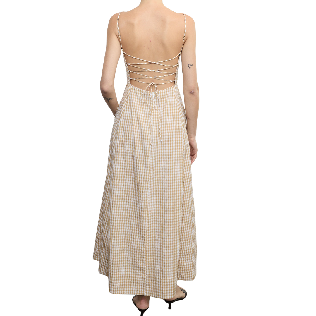 Textured Gingham Dress in Sand